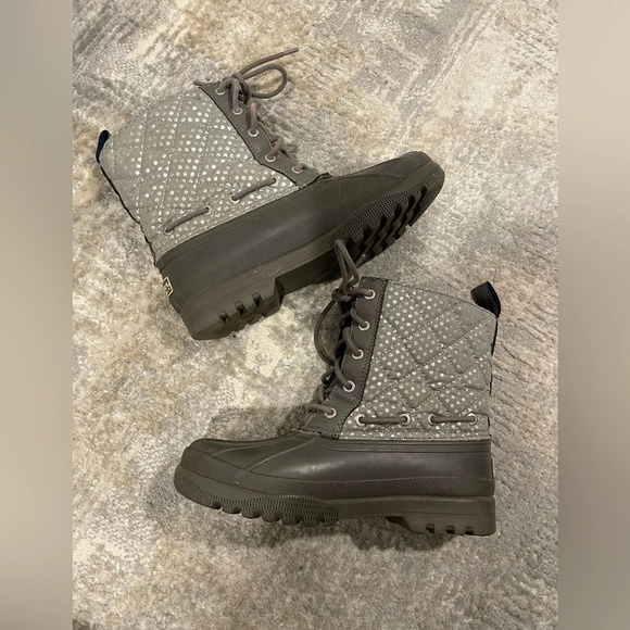 Sperry Shoes - Sperry Saltwater Quilted Grey Silver Polka Dot Duck Boots STS92449 Womens Size 5